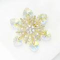Gold Tone AB Crystal Heart Snowflake Rhinestone Brooch view 3