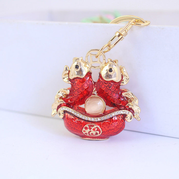 Chinese New Year Koi Fish Keychain Metal Bag Charm for Car Keys