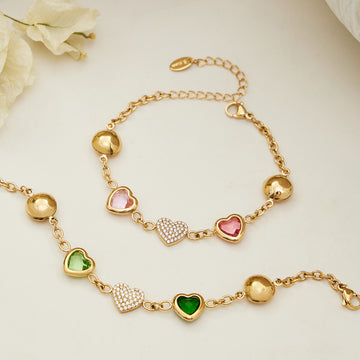 Teardrop Resin Station Necklace And Heart Glass Bracelet