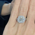 Silver Tone Cushion Square Double Halo Ring Jewelry view 3