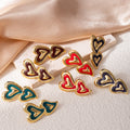 Colorful Double Heart Drop Earrings In Four Color Variants view 1