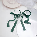 Green and Leopard Ribbon Bow Extra Long Hoop Earrings view 4