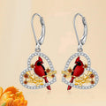 Red Bird Heart Drop Earrings in Silver Tone Polished Metal Earrings view 2