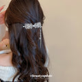Silver Rhinestone Square Filigree Pearl Tassel Hair Barrette view 1
