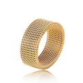 Woven Mesh Wide Band Ring In Silver Gold And Black Tones view 7