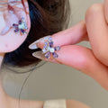 Purple Crystal Flower Clip On Earrings Statement Jewelry view 7