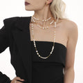 Long Gold Freshwater Pearl Station Necklace Stainless Steel Accents view 4