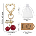 Gold Heart Clasp Red Cherry Keychain Leaf Bag Charm view 2
