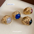 Gold Openwork Dome Resin Cabochon Open Rings Four Colors view 4