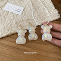 Iridescent Resin Bear Necklace Earrings White Cord Set view 4