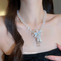 Pastel Beaded Necklace with Floral and Teardrop Pendant Cluster view 3