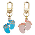 Blue Pink Wooden Baby Feet Keychain Gold Lobster Clasp view 5