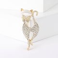 Long Crystal Cat Brooch With Faceted Crystals And Polished Metal Details view 2
