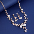 Black Silver Tone Flower Crystal Five Designs Metal Necklace and Earring Set view 3