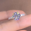 Round Clear Solitaire Pave Band Ring In Polished Silver Tone view 3
