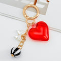 Translucent Red Heart White Bow Charm Gold-Tone Keychain view 6