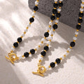 Black Agate White Shell Bead Necklace Gold OT Toggle Clasp view 2