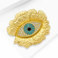 Blue Eye Textured Gold Brooch in Detailed Metal and Crystal Design view 3