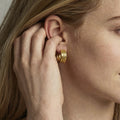 Three Layer C Shape Textured Gold Hoop Stud Earrings view 4