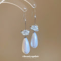 White Floral Pearl Teardrop Hook Earrings Fashion Jewelry view 2