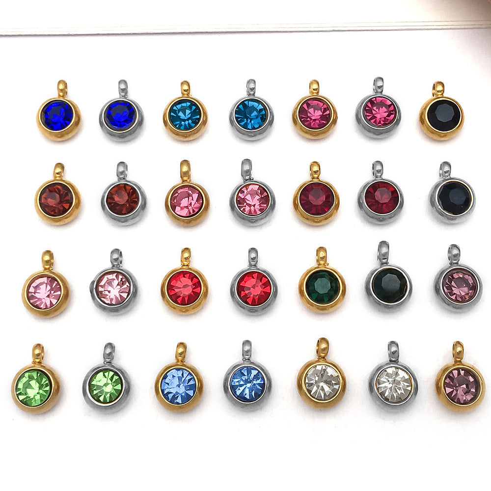 Stainless Steel Rhinestone Birthstone Charm Pendant for DIY Necklaces Bracelets
