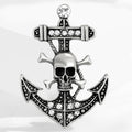 Skull And Anchor Brooch In Antique Gold Or Silver With Polished Metal Detail view 3