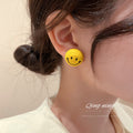 Yellow Smiley Face Round Stud Earrings Fashion Jewelry Accessories view 1