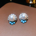 Silver Pearl Turquoise Teardrop Rhinestone Studs Bracelet Necklace view 6