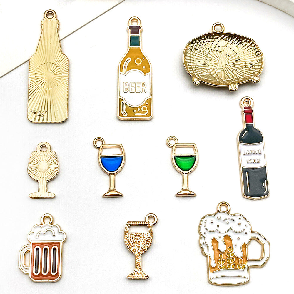 Green Enamel Zinc Alloy Wine Bottle Beer Cup Bottle Cap Charm Pendants for DIY Jewelry