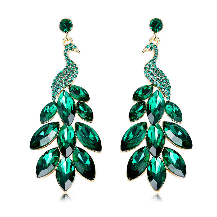 Aqua Green Peacock Crystal Five Designs Metal Dangle Earrings