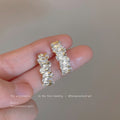 Gold-Tone Baguette Clear Stone Curved Stack Stud Earrings view 4