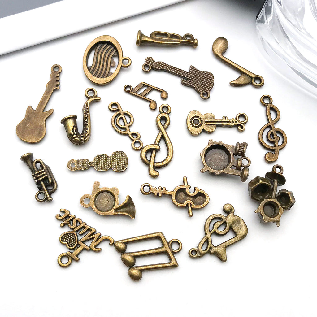 Antique Bronze Zinc Alloy Music Note Instrument Charm Pendant for DIY Necklace Bracelet