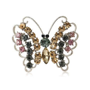 Openwork Butterfly Crystal Brooch in Soft Multicolor Tones