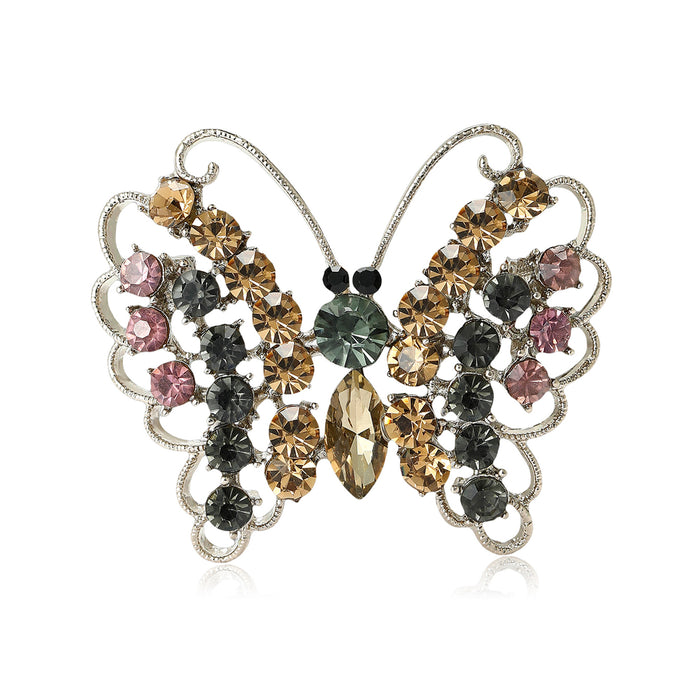 Openwork Butterfly Crystal Brooch in Soft Multicolor Tones