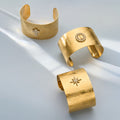Broad Brushed Crystal Motif Open Cuff in Three Gold Tone Designs view 3