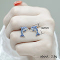 Blue Clear Pave Dolphin Stud Earrings Silver Tone Pair view 5