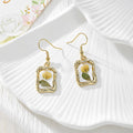 Gold Tone Rectangular Pressed Flower Drop Earrings in Five Designs view 5