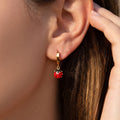 Red Enamel Ladybug Drop Hoop Earrings in Three Gold Tone Designs view 3