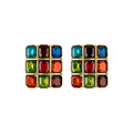 Statement Drop Earrings with Black Floral or Multicolor Grid Designs view 5
