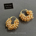 Gold Full Pave Round Geometric Radiating Line Hoop Earrings view 1