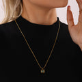 Gold Square Pendant Snake Chain Necklace Black Shell Malachite view 2