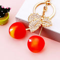 Three Dimensional Double Cherry Keychain with Crystal Leaf Accents view 1