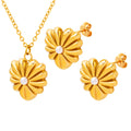 Flower Heart Imitation Pearl Pendant Necklace And Studs view 5