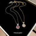 Silver Pink Crystal Rose Pendant Necklace Single Style view 1