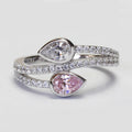 Silver Dual Teardrop Bypass Pave Ring Clear and Pink Stones view 2