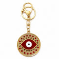 Evil Eye Enamel Keychain Gold Metal Rhinestone Disc Charm view 5