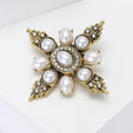 Antique Gold Silver Pearl Starburst Crystal Brooch Pins view 3