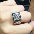Matching Round and Rectangular Crystal Rings in Silver Tone view 3