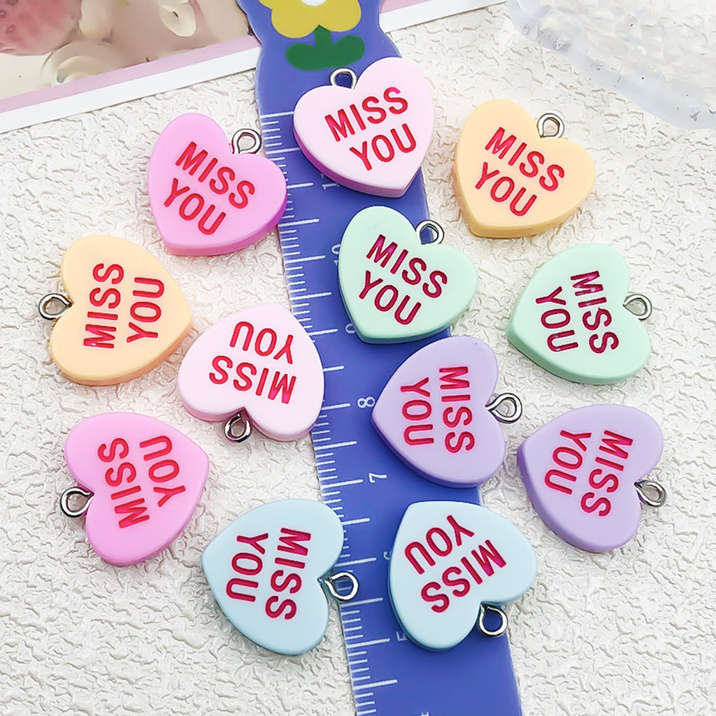 Matte Resin Miss You Heart charm pendants for DIY bracelet necklace keychain making