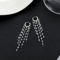 Black Crystal Tassel Huggie Earrings Silver Multi Strand view 4